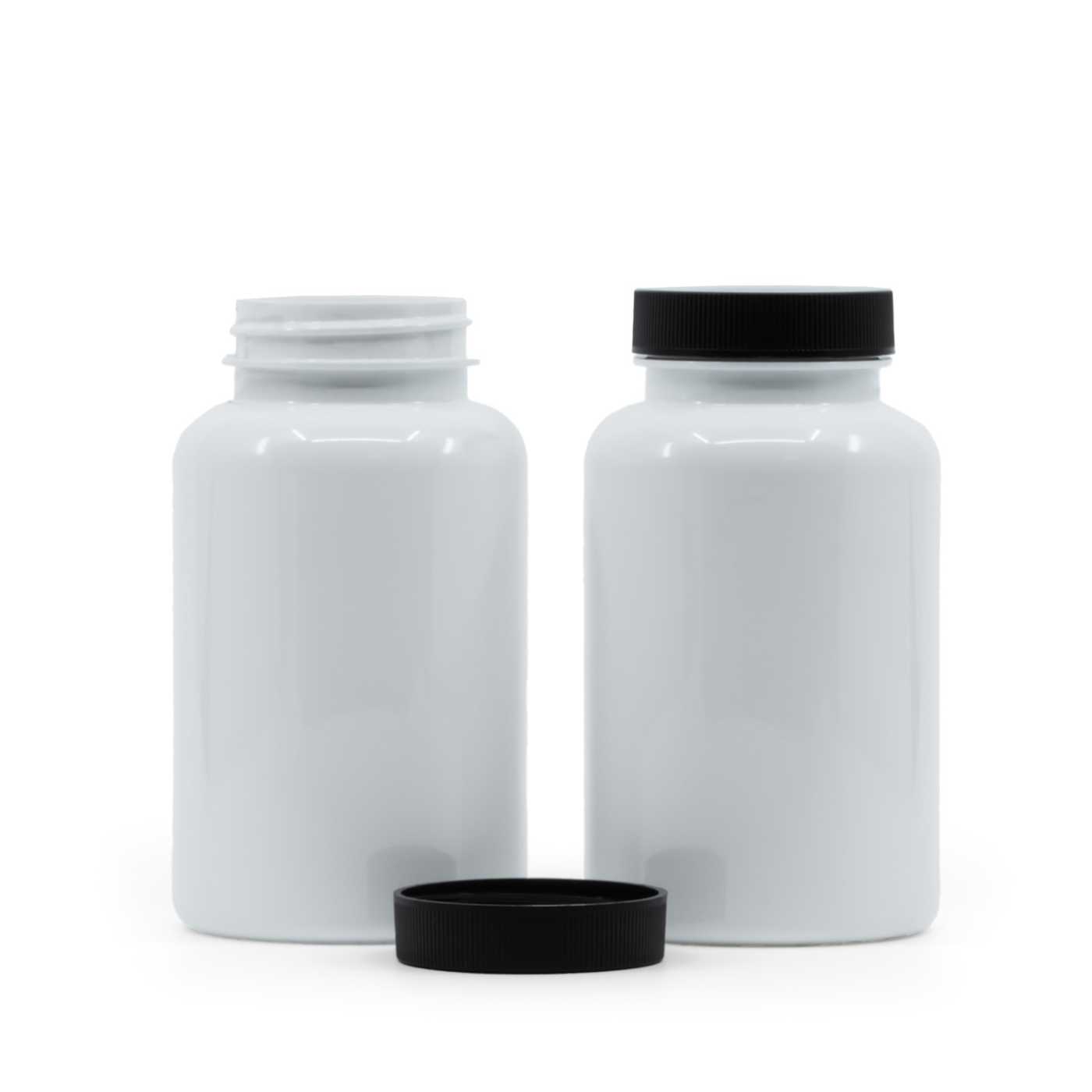 Plastová dóza na tabletky, biela, čierny vrchnák, 250 ml