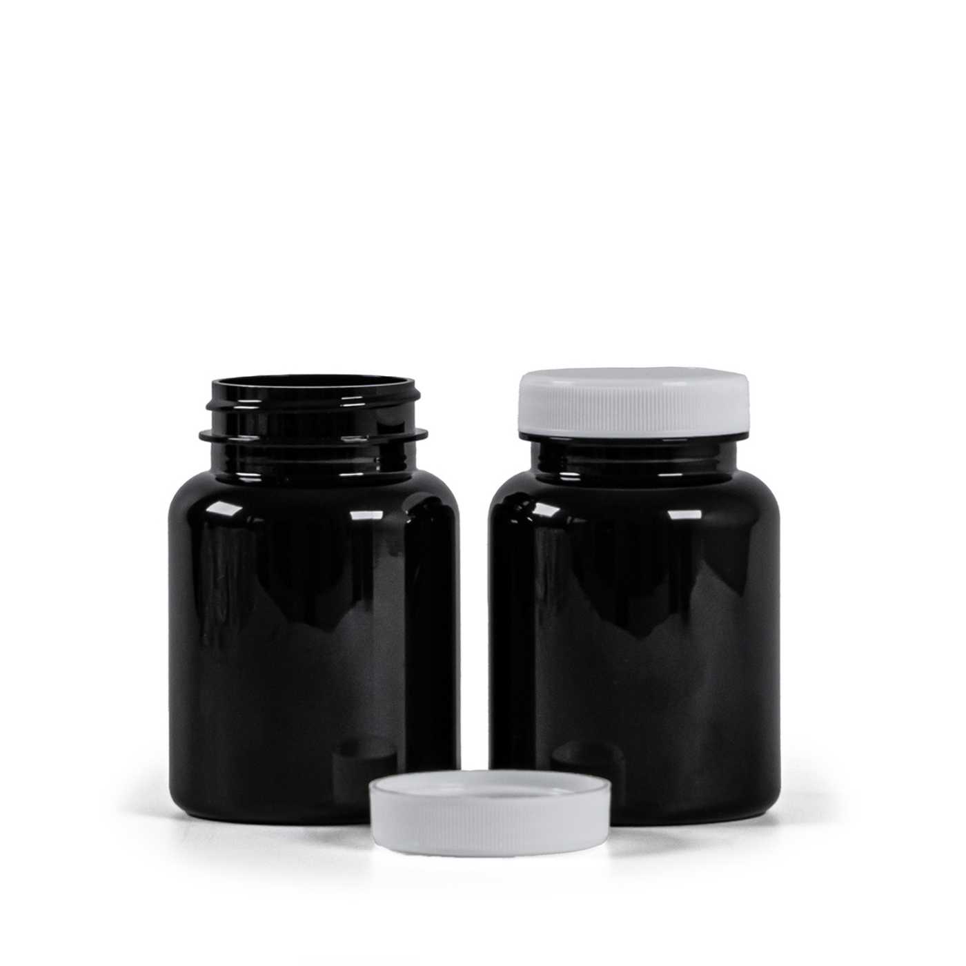 Plastová dóza na tabletky, čierna, biely vrchnák, 150 ml