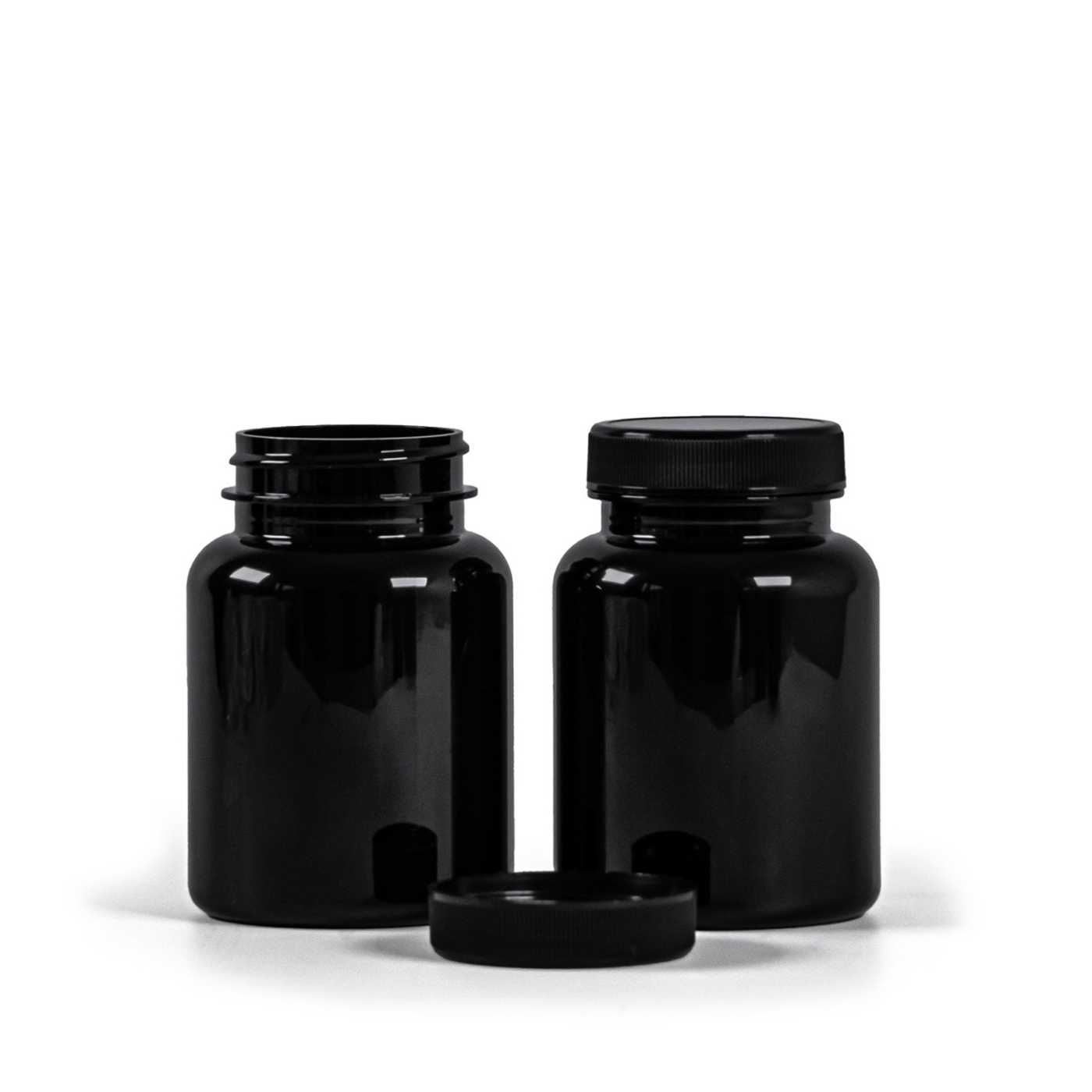 Plastová dóza na tabletky, čierna, čierny vrchnák, 150 ml
