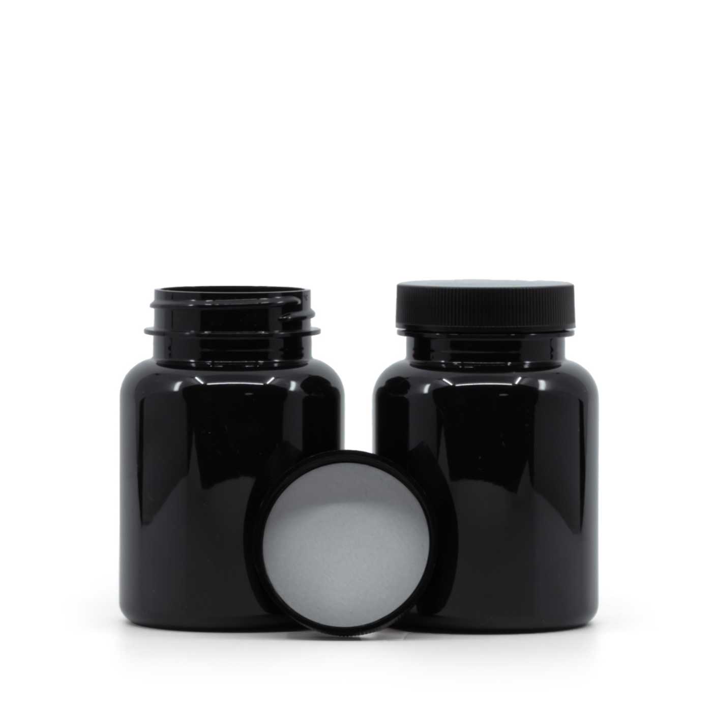 Plastová dóza na tabletky, čierna, čierny vrchnák, indukčná vložka, 150 ml