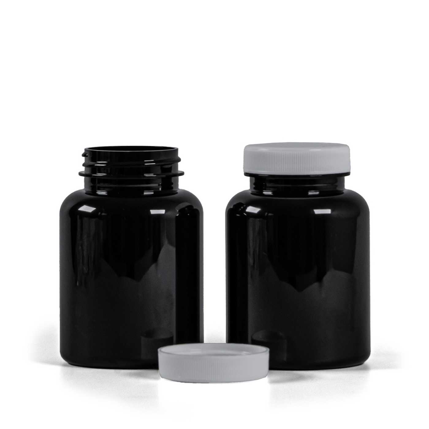 Plastová dóza na tabletky, čierna, biely vrchnák, 200 ml