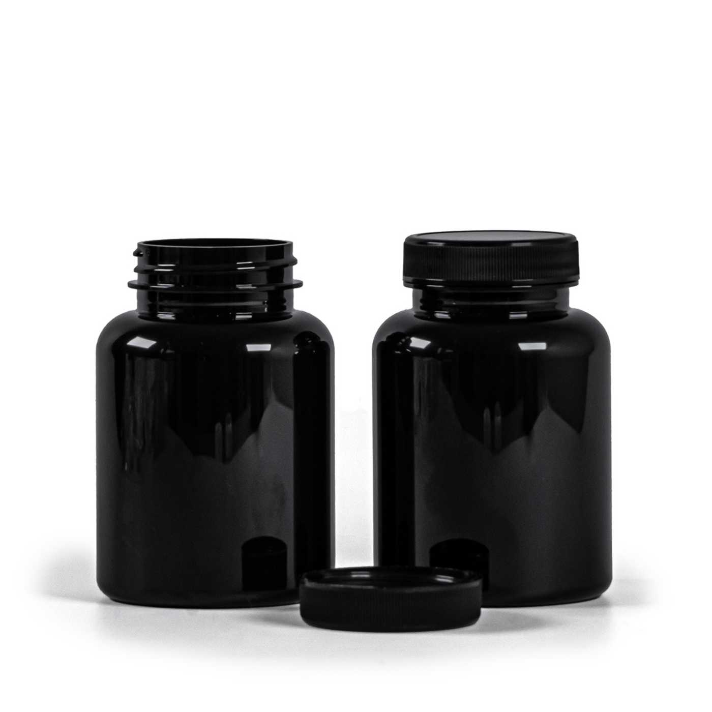 Plastová dóza na tabletky, čierna, čierny vrchnák, 200 ml