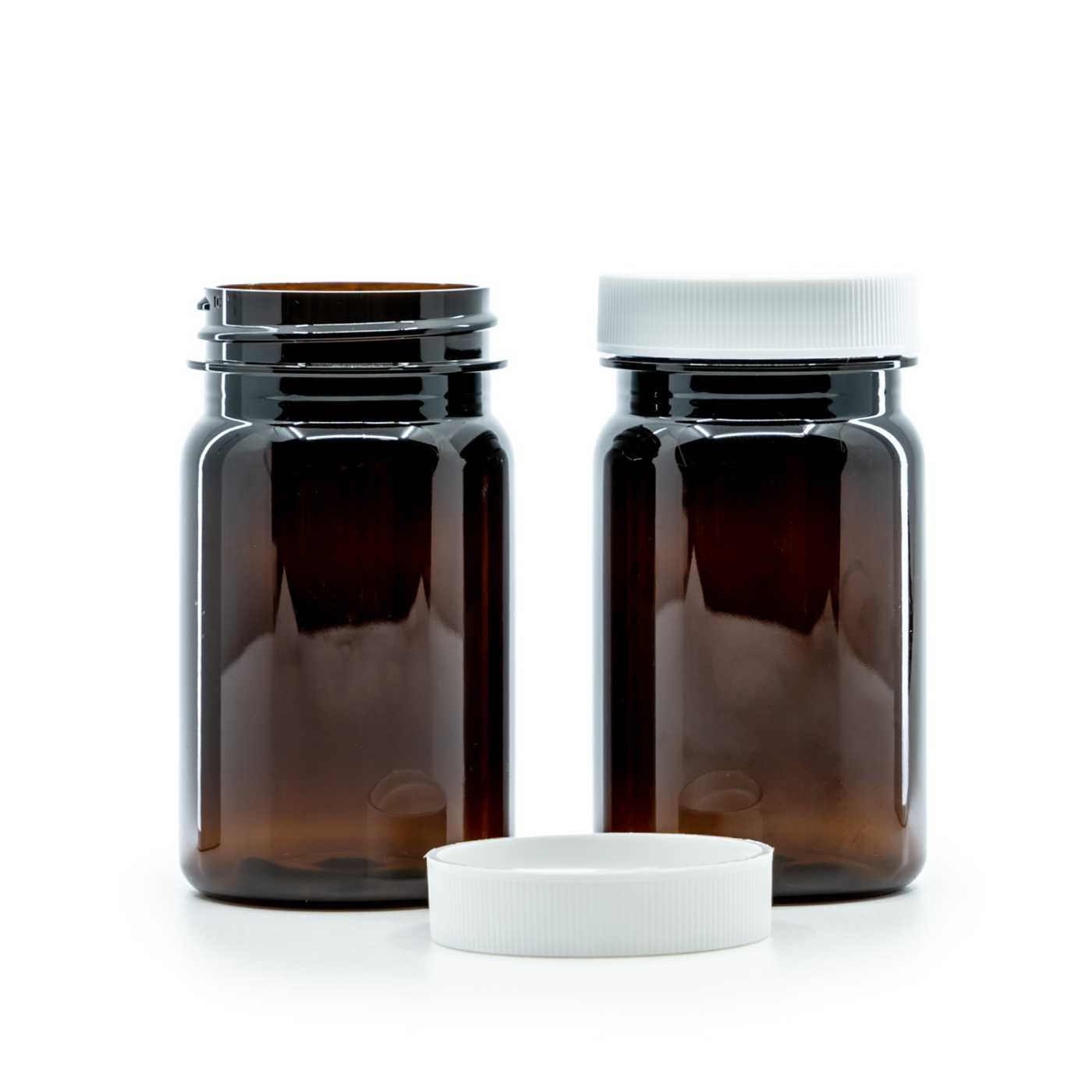 Plastová dóza na tabletky, hnedá, biely vrchnák, 100 ml
