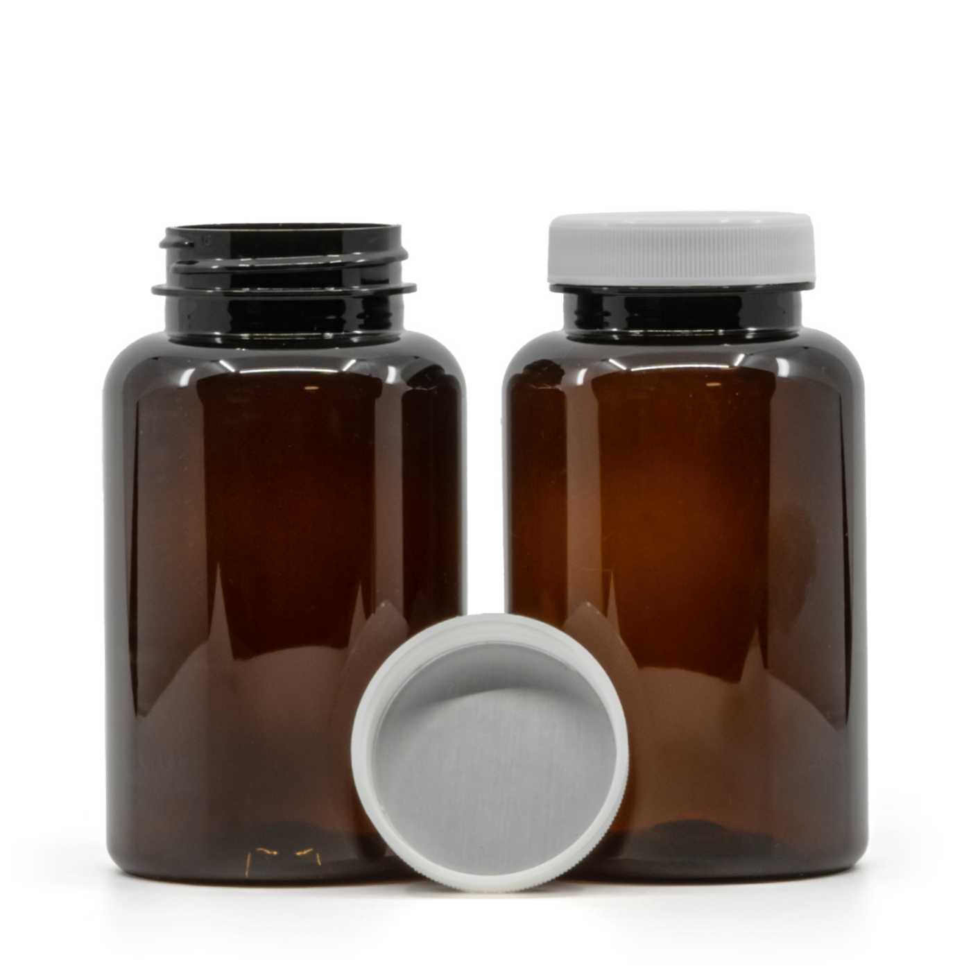 Plastová dóza na tabletky, hnedá, biely vrchnák, indukčná vložka, 250 ml