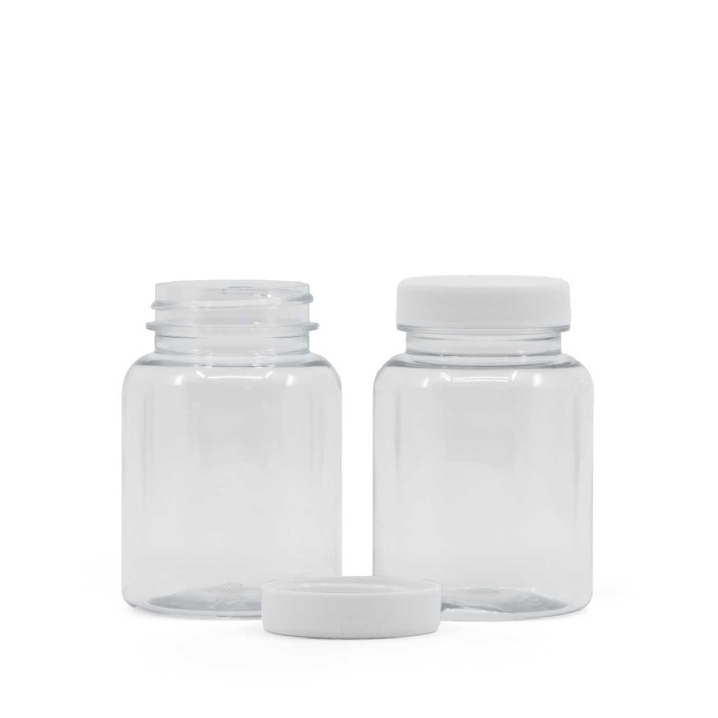 Plastová dóza na tabletky, priehľadná, biely vrchnák, 150 ml