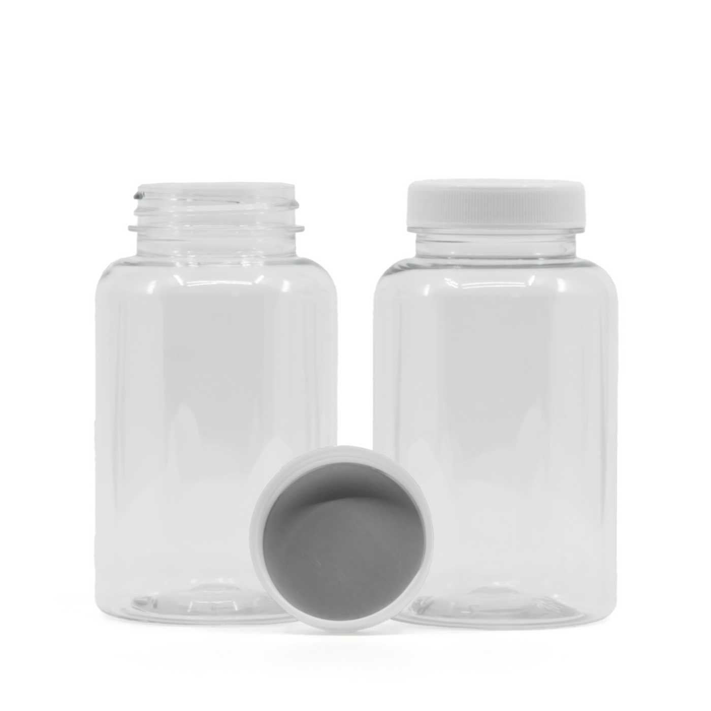 Plastová dóza na tabletky, priehľadná, biely vrchnák, indukčná vložka, 250 ml
