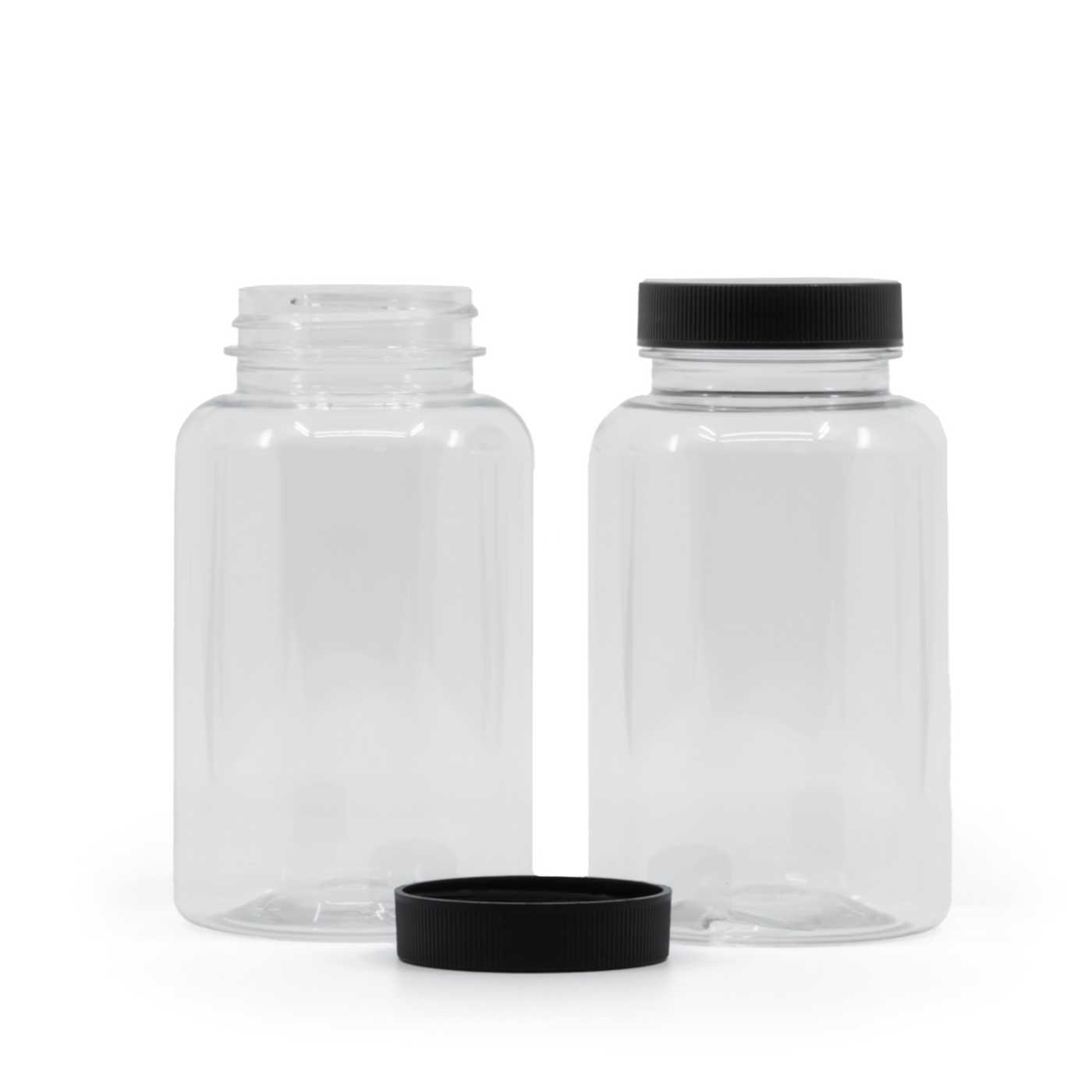 Plastová dóza na tabletky, priehľadná, čierny vrchnák, 250 ml