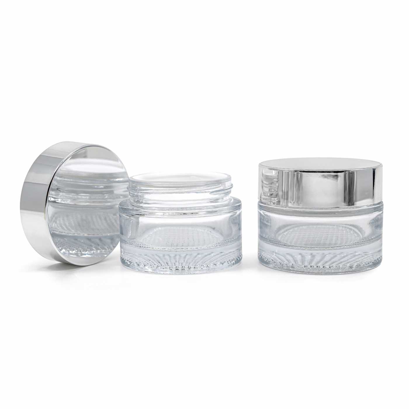 Sklenený kelímok, číry, strieborný vrch, 50 ml