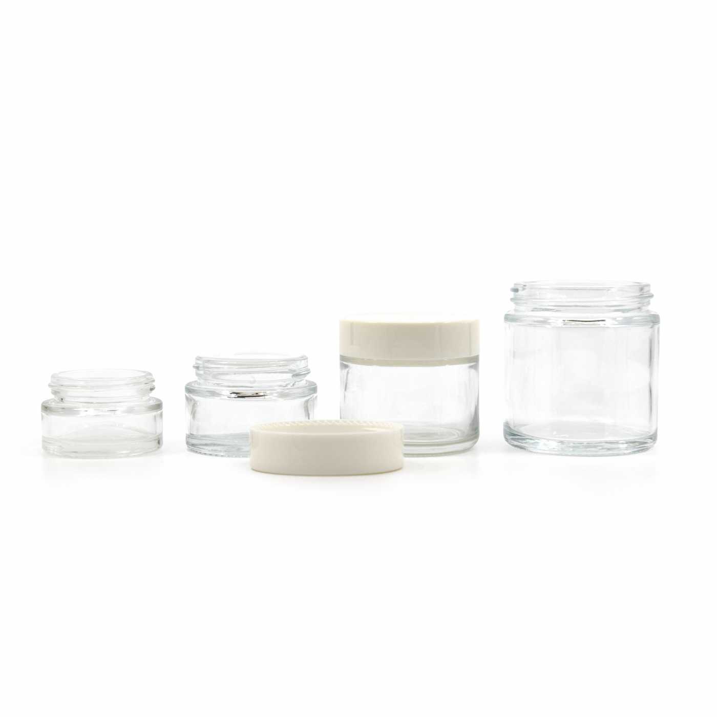 Sklenený kelímok, číry, biely vrchnák, 100 ml