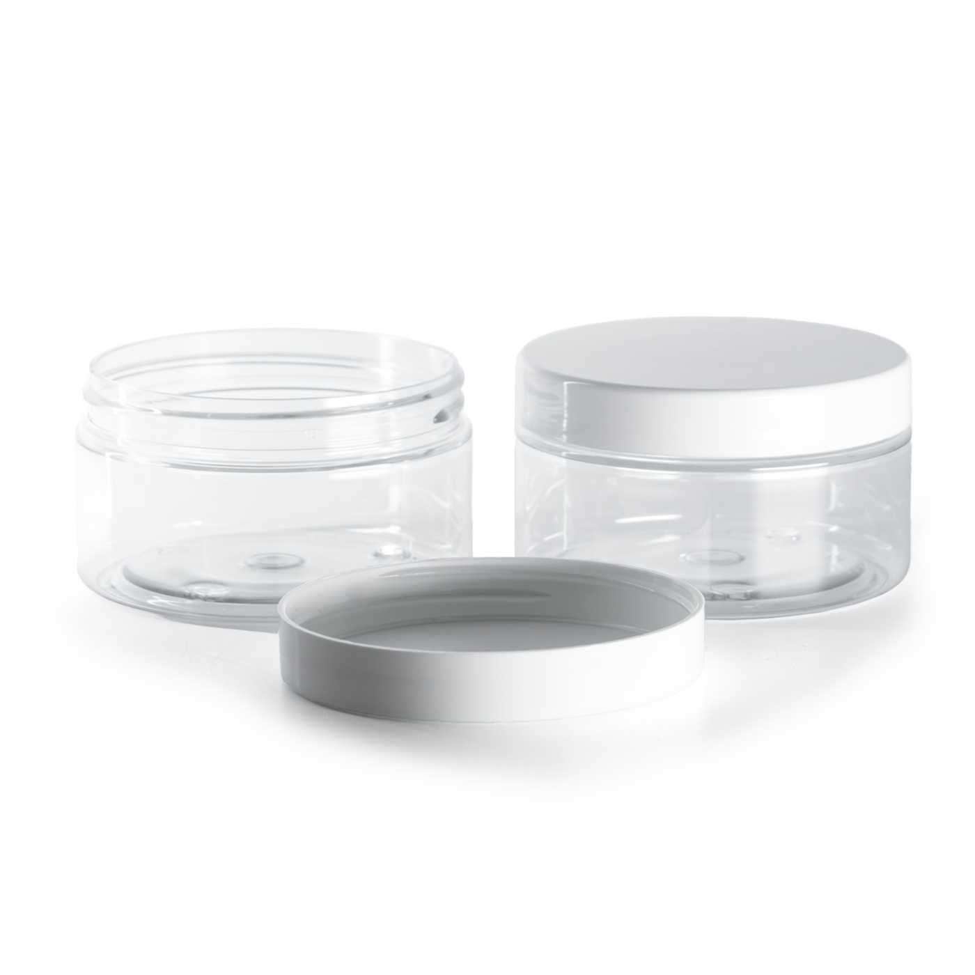 Průhledný plastový kelímek s bílým víčkem 100 ml