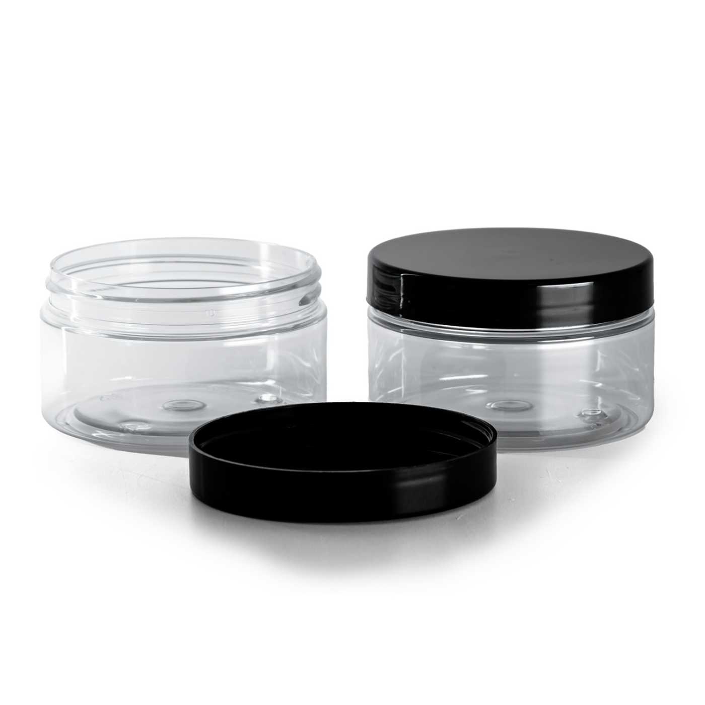 Słoiczek plastikowy, przezroczysty z czarną nakrętką, 100 ml