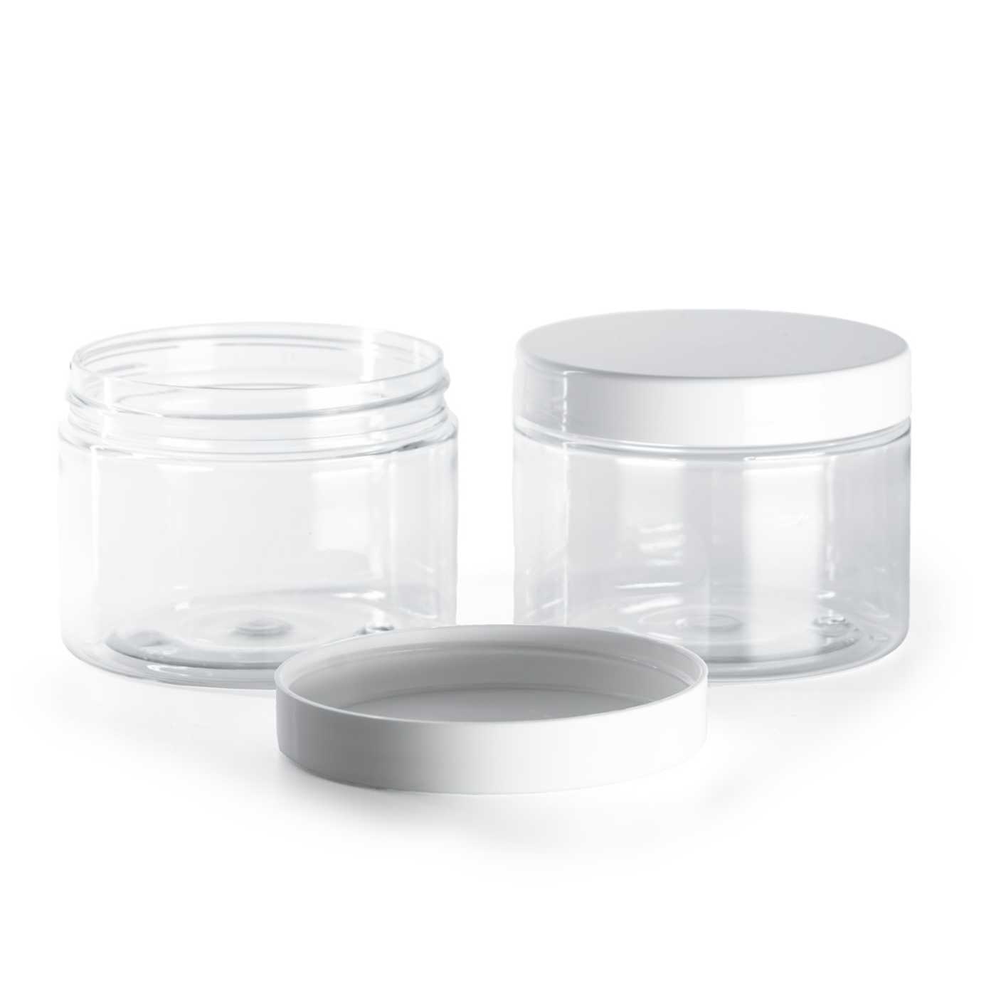 Słoiczek plastikowy, przezroczysty z białą nakrętką, 150 ml