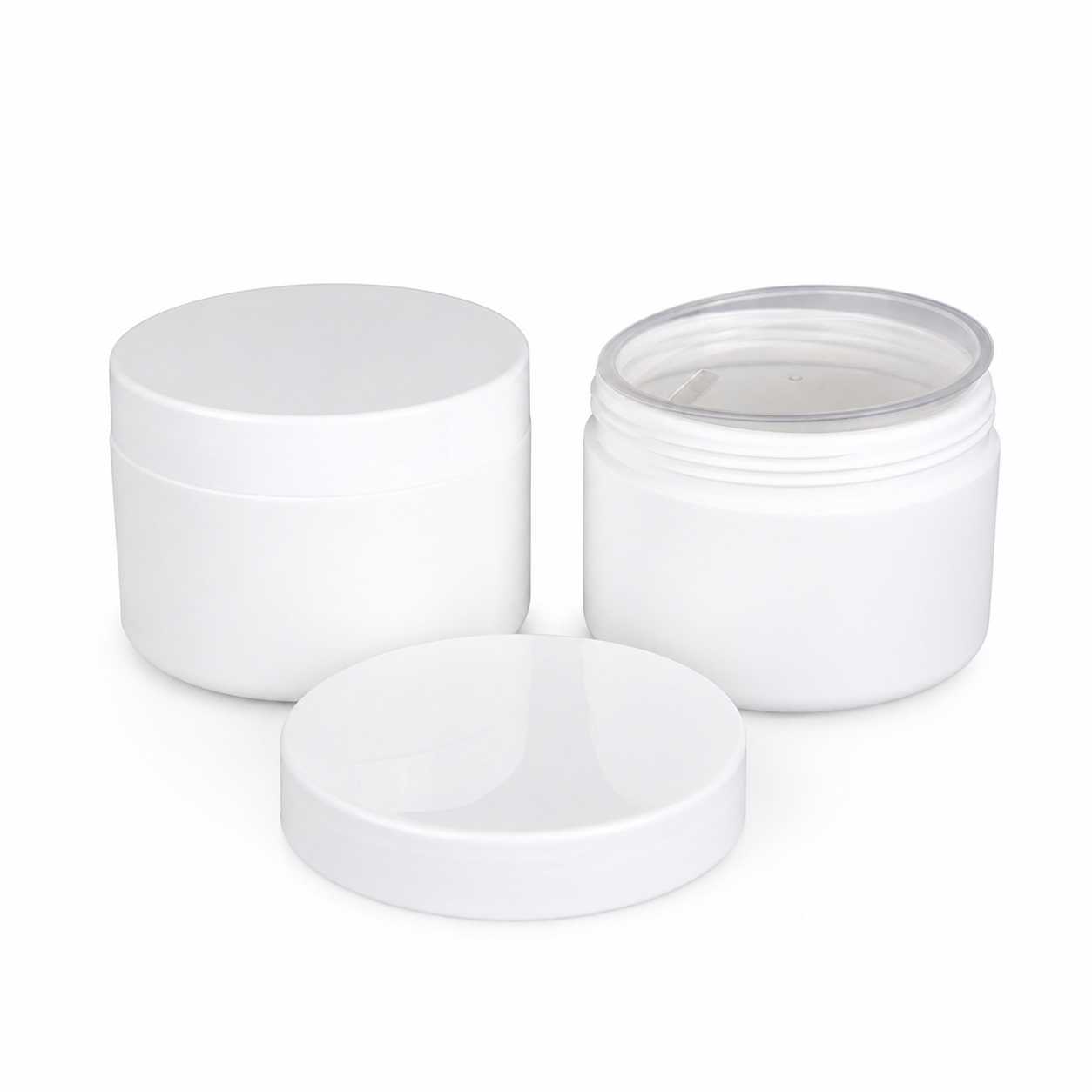 Biały słoiczek plastikowy z nakrętką, 250 ml BEZ USZCZELKI