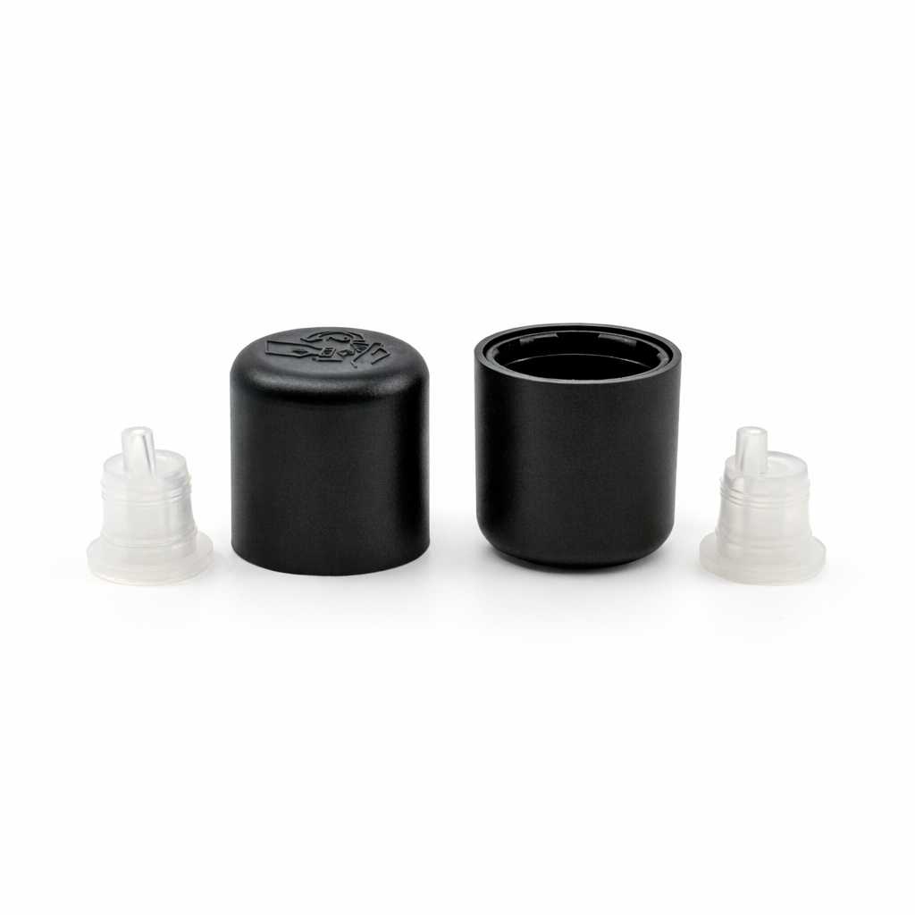Bouchon de sécurité inviolable avec compte-gouttes, 18 mm, noir lisse