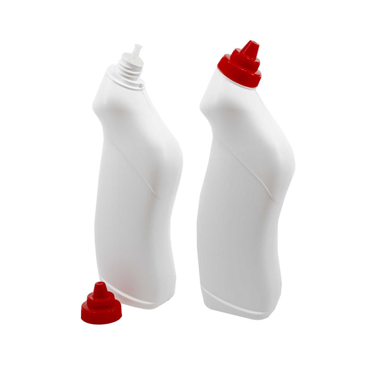 Butelka plastikowa na środek do WC, biała z czerwoną nakrętką, 750 ml