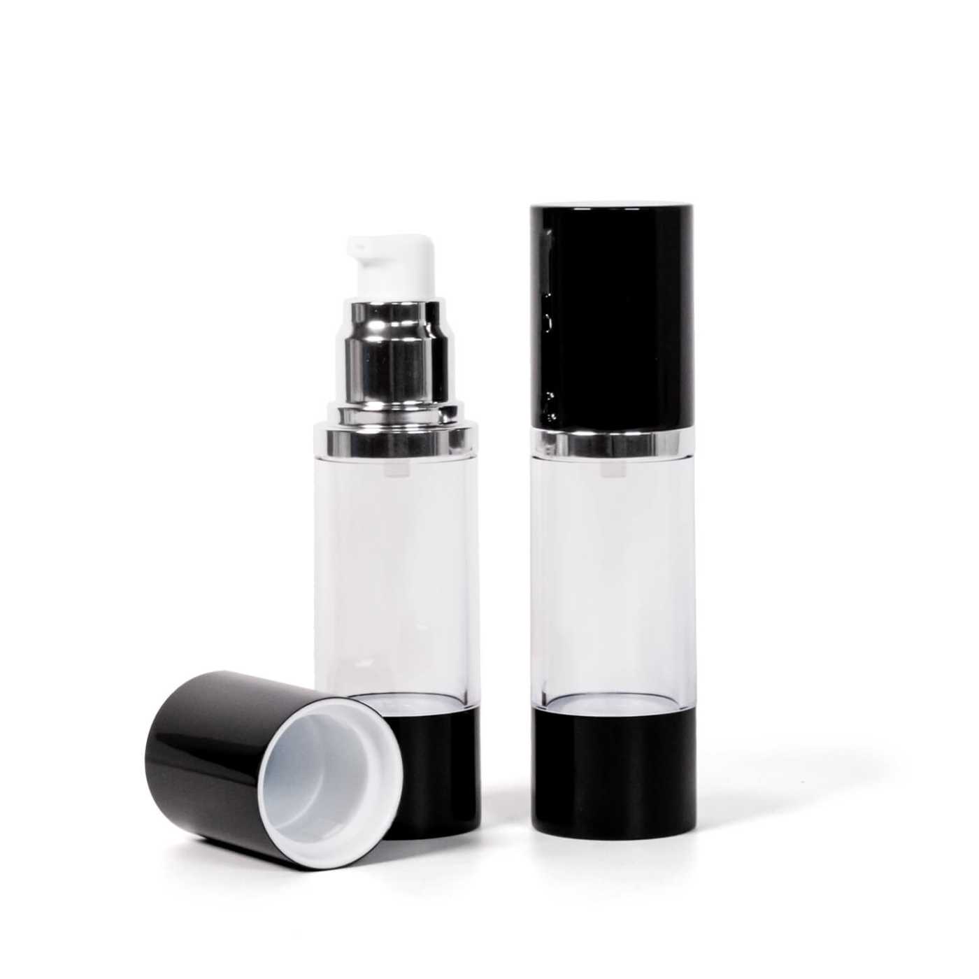 Airless fľaška, priehľadná, čierny vrch 30 ml