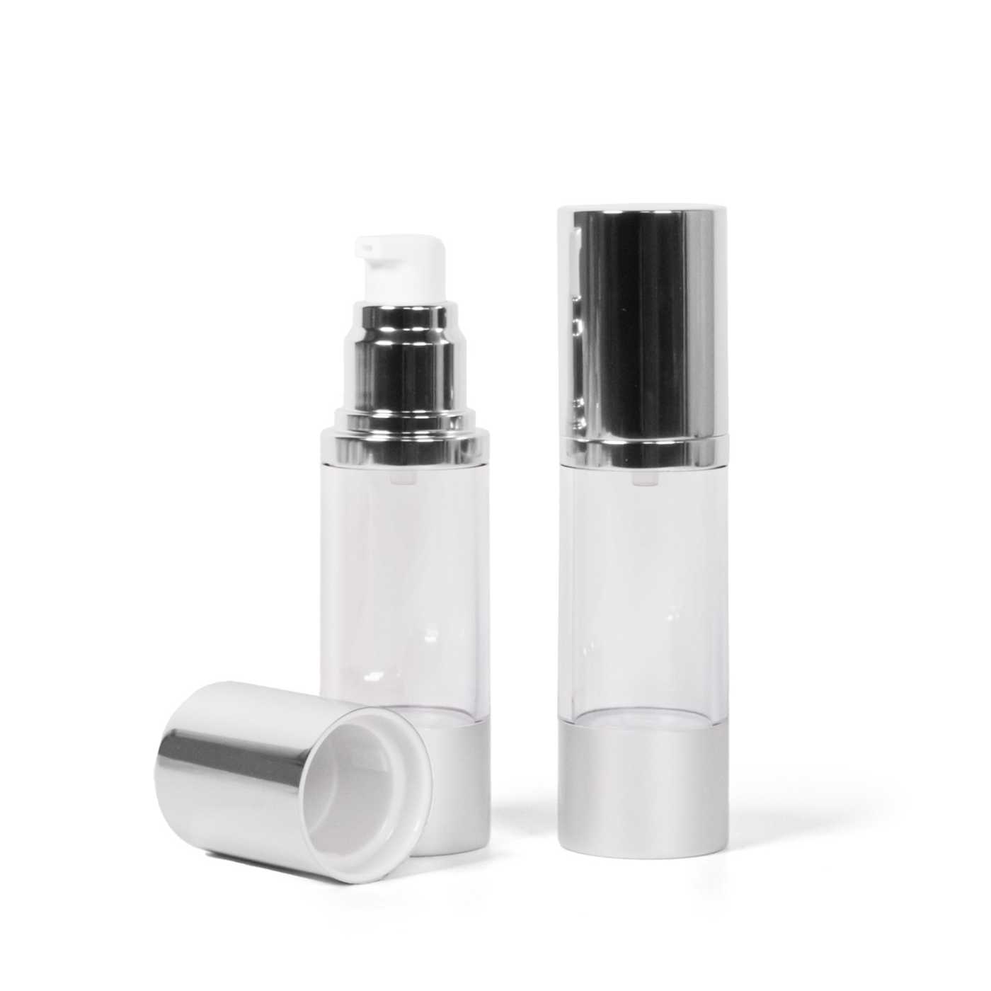 Airless fľaša, priehľadná s hliníkovým vrchnákom, 30 ml