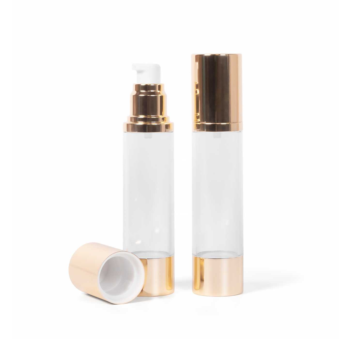Airless fľaška, priehľadná so zlatým spodkom, 45 ml