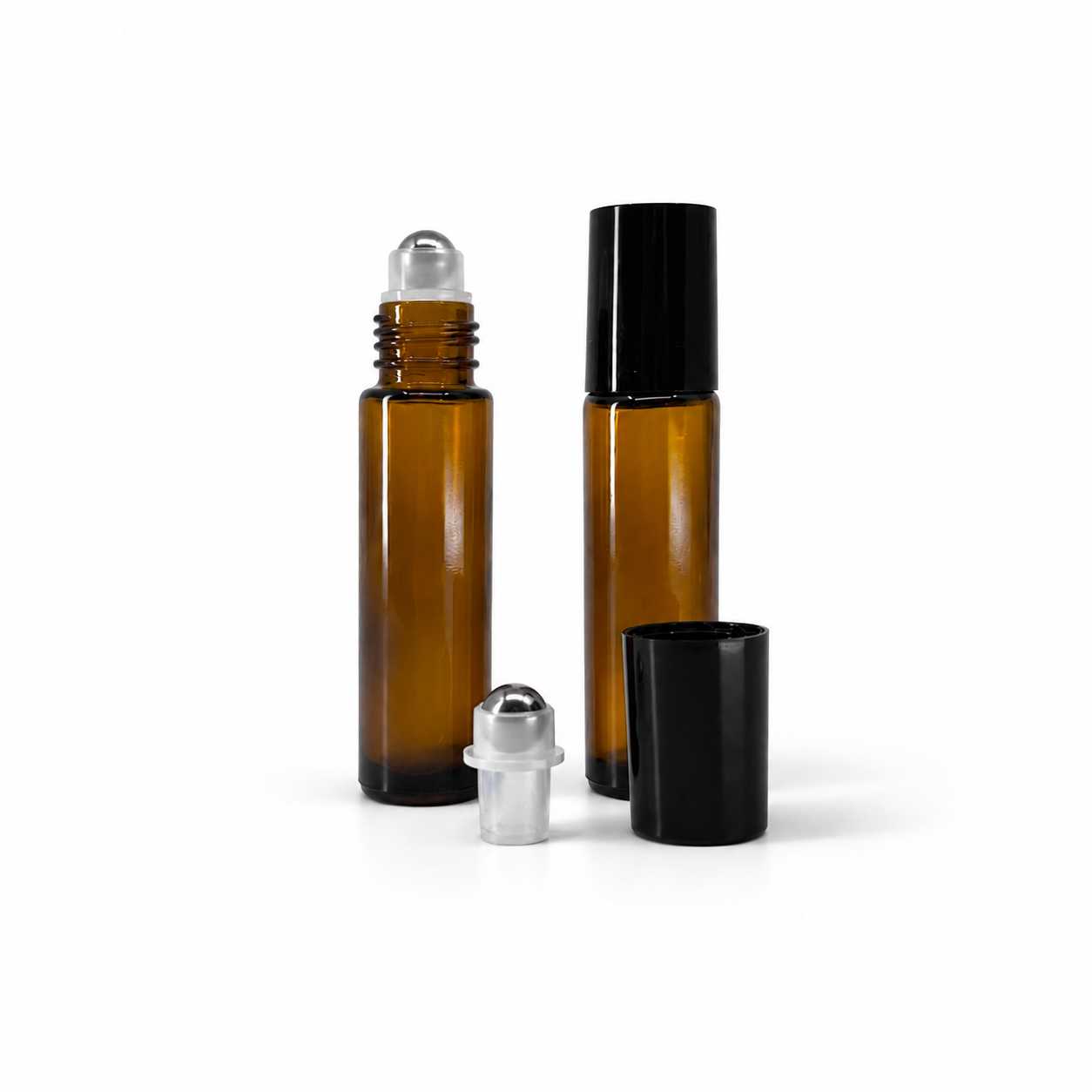 Sklenený roll-on 10 ml, hnedý, čierny vrchnák