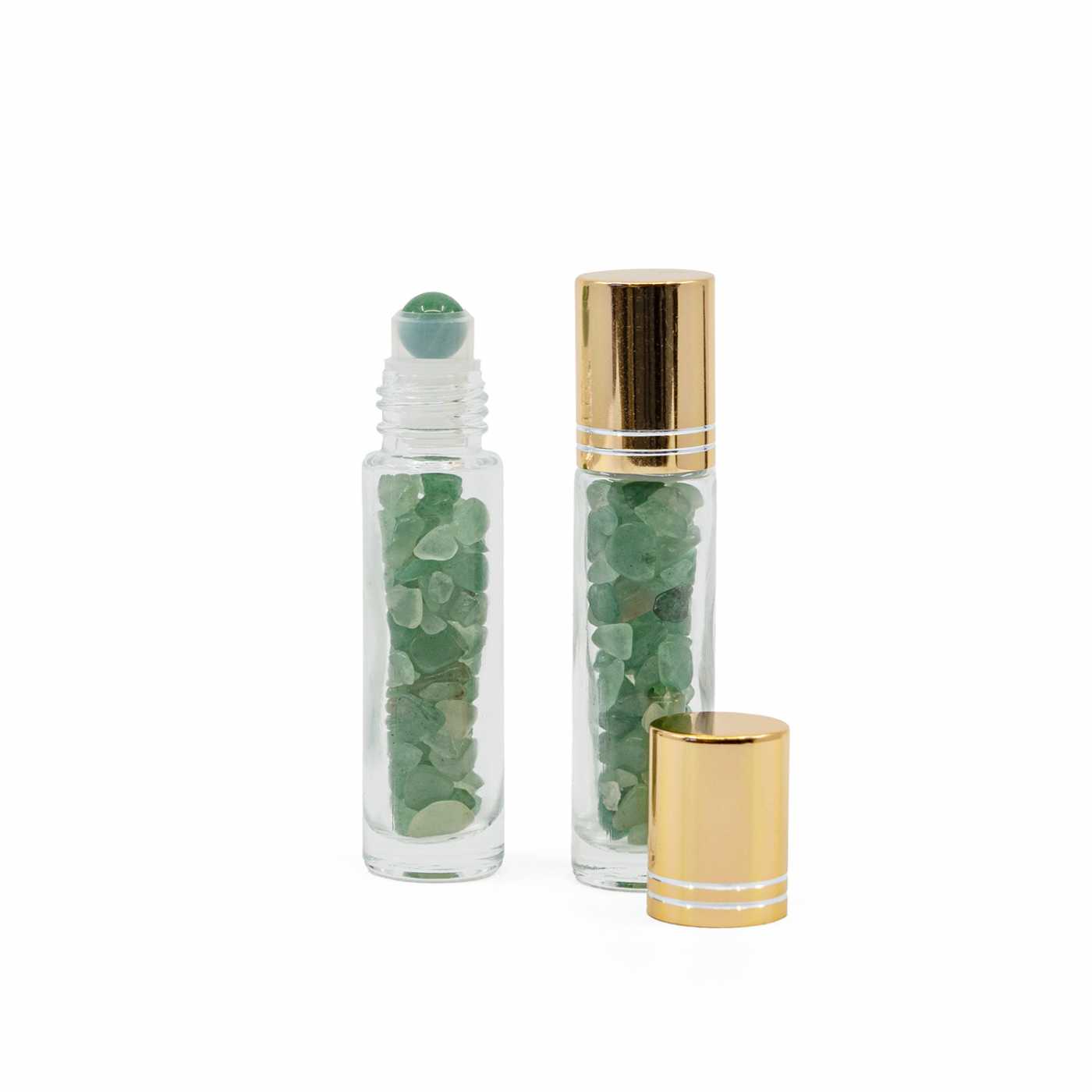 Sklenený roll-on s aventurínom, zlatý vrchnák, 10 ml