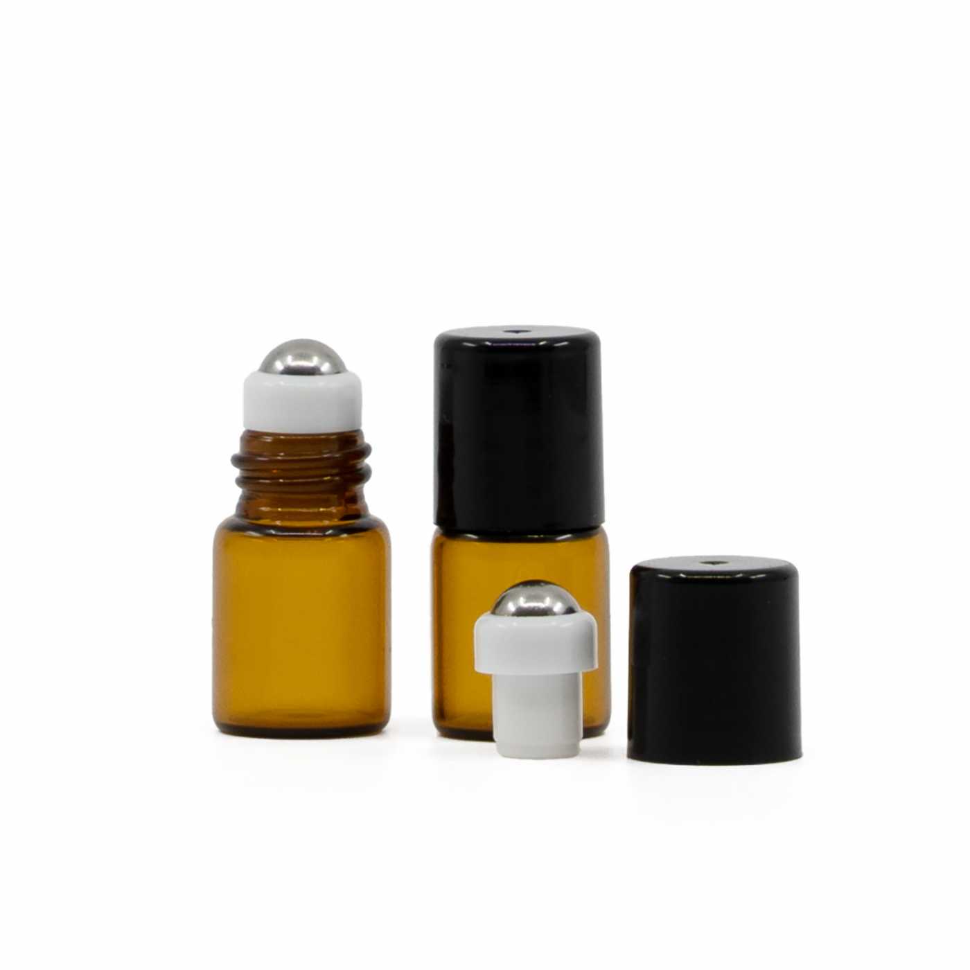 Sklenený roll-on, 2 ml, hnedý, čierny vrchnák
