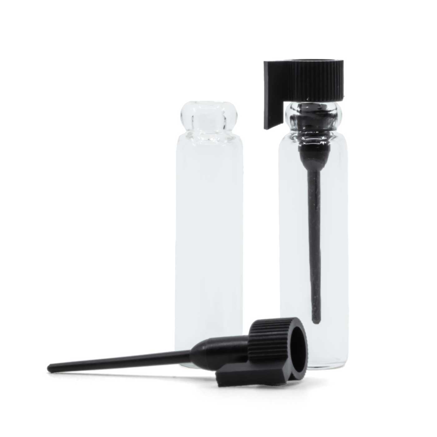 Sklenený kozmetický tester s čiernym vrchom, 1 ml